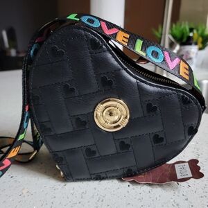 Heart-Shaped Crossbody Bag with Colorful LOVE Strap